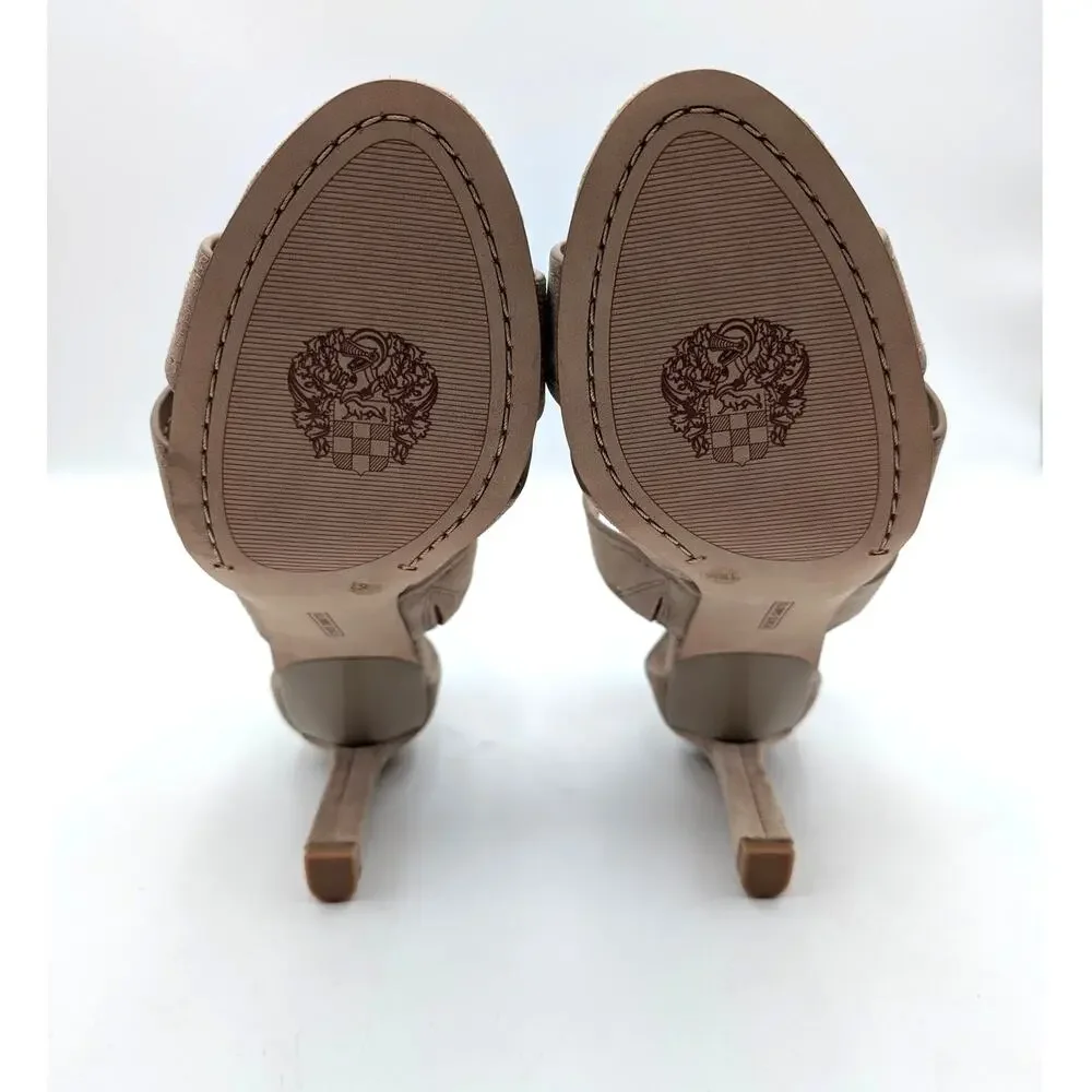 Vince Camuto Lyle Kitten Heel Sandal Back Zip Women's Natural Size US8.5M EU39.5